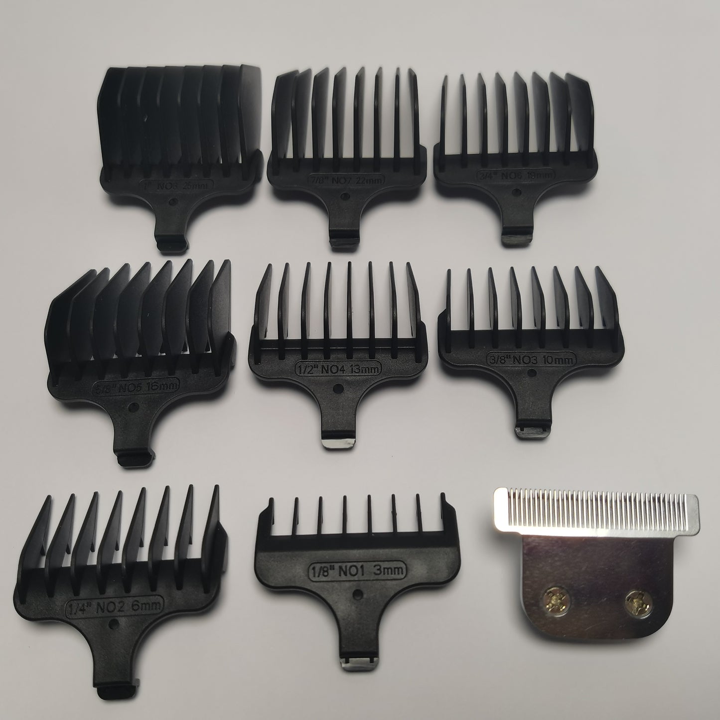 Razor T-Blade + 8X Clipper Comb (#1- #8,1/8"-1",3mm-25mm) Replace For Wahl 9884L 9885 9885L